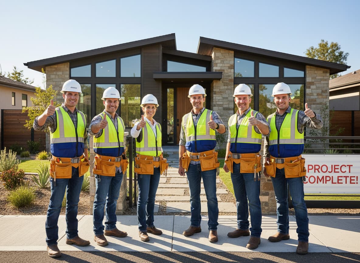 Contractors celebrating a completed renovation project